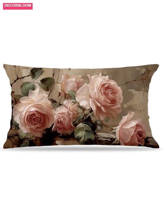 Other - Vintage Rose Floral Flannel Throw Pillow Covers Rectangular 20x12 Set of 1